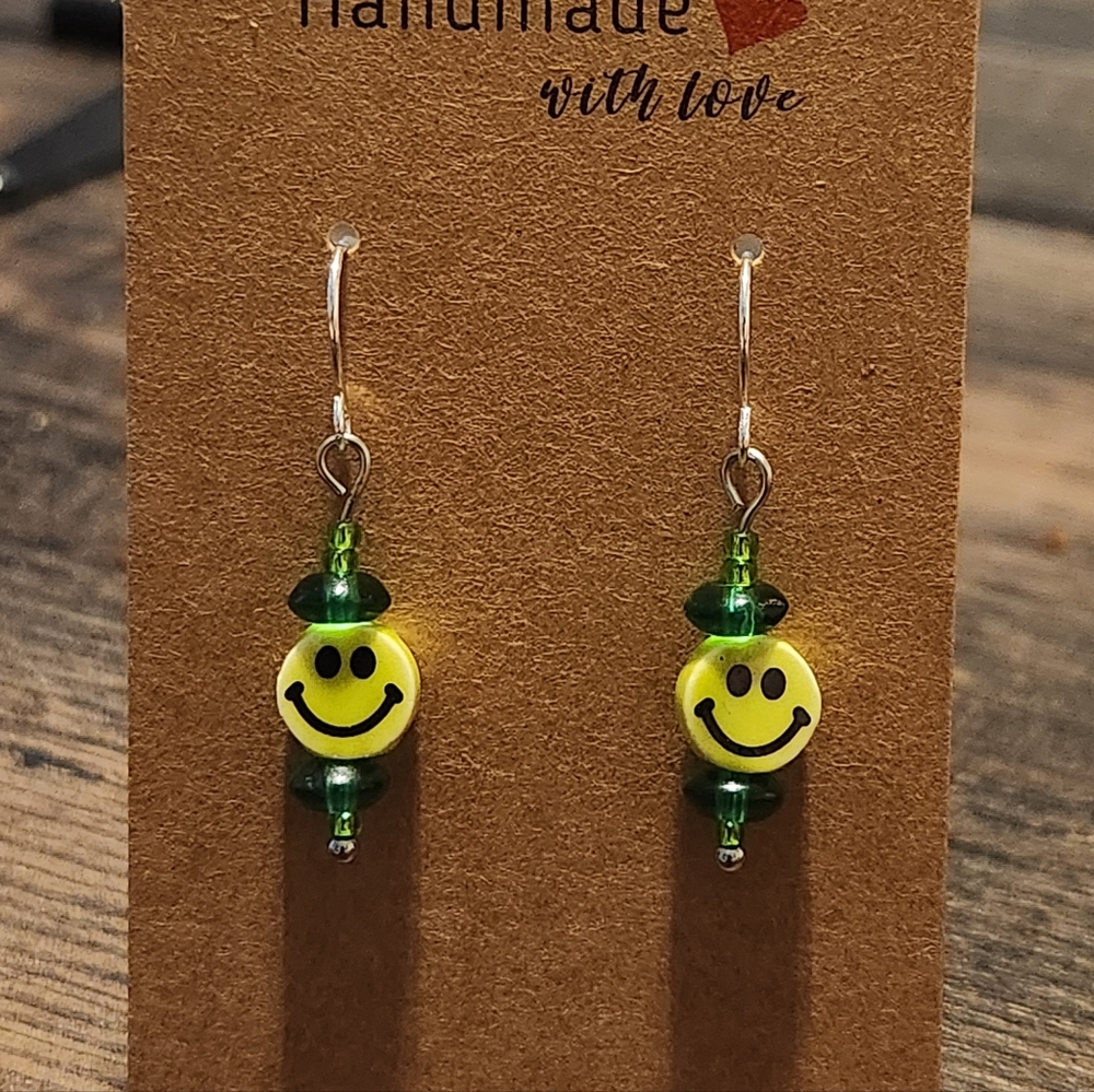 Handmade Green Smiley Face Earrings